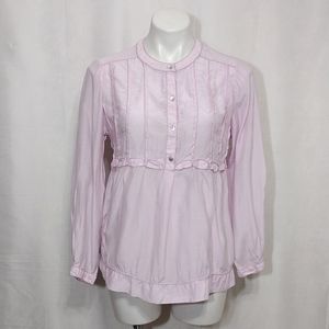 Nurture Silk Blend Pleated Blouse Small Long Sleeve Relaxed Fit Elegant Top